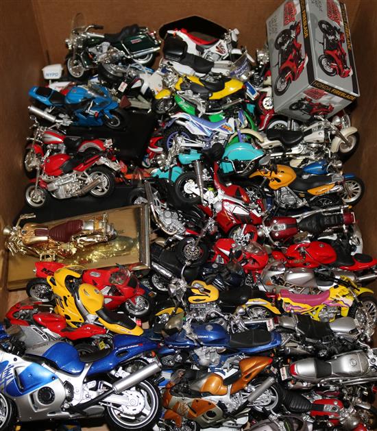 30 Brooks & Bentley Superbikes model motorcycles, 52 other motorcycle models, various and 3 open-shelf wall display units